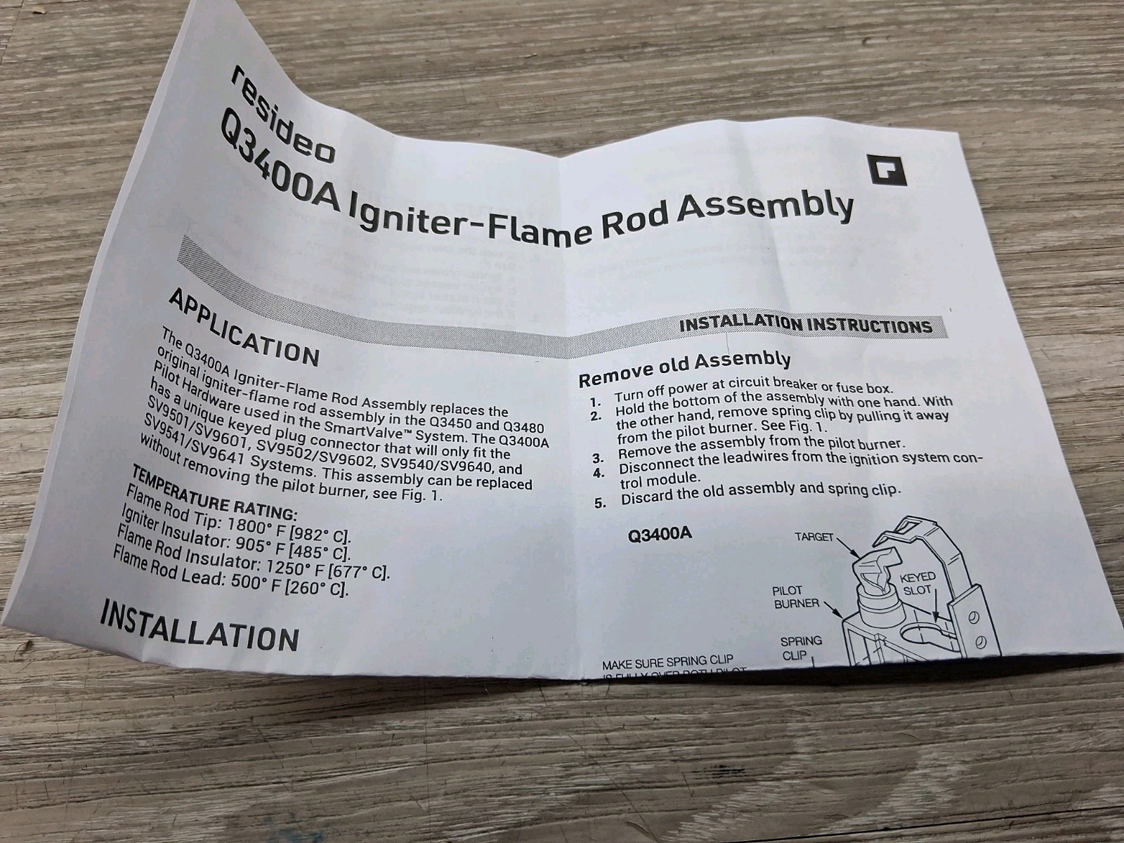 Honeywell (Resideo) Q3400A1024 Flame Rod Assembly, 30″ Ignition Wire for Q3450