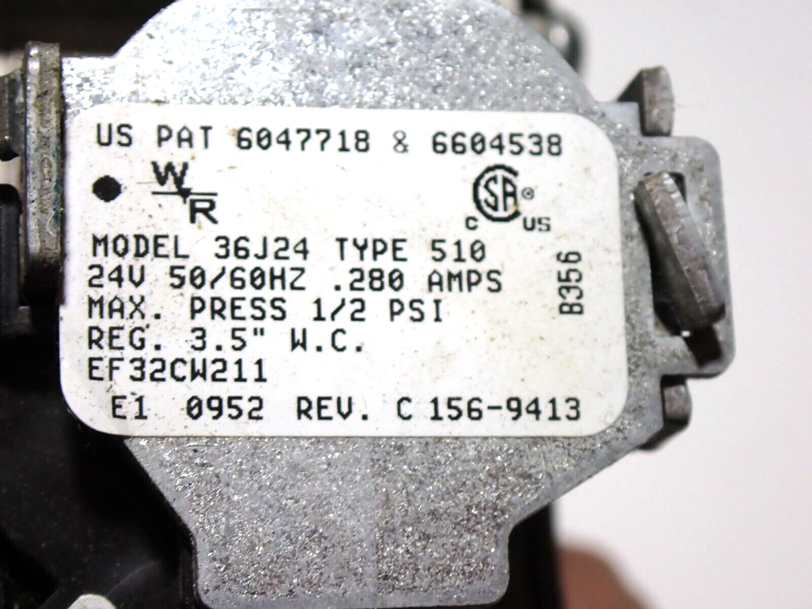 White Rodgers 36J24 TYPE 510 HVAC Furnace Gas Valve USED