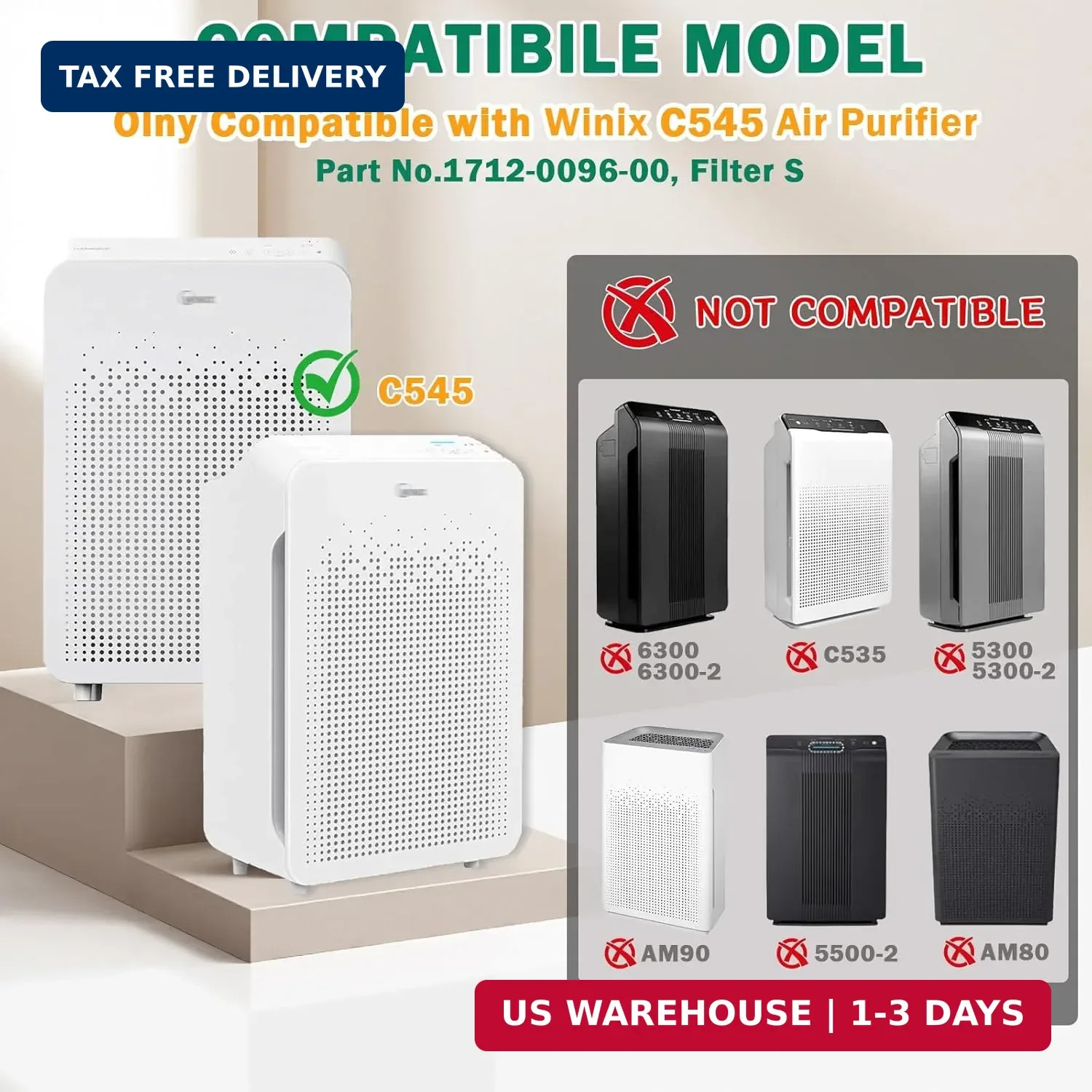 4 Pack C545 True HEPA Replacement Filter S Compatible with Winix C545 Air Purifi