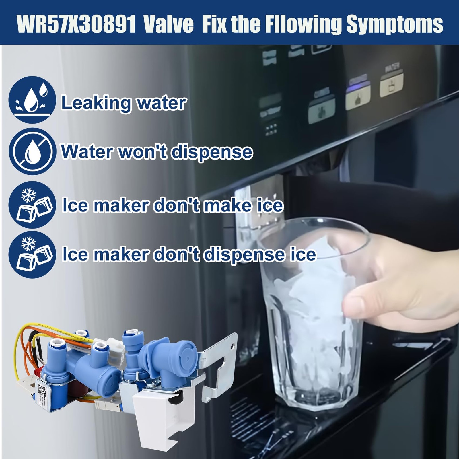 WR57X30890, WR57X30891 Refrigerator Water 4.53 x 7.09 x 3.35 inches, Blue