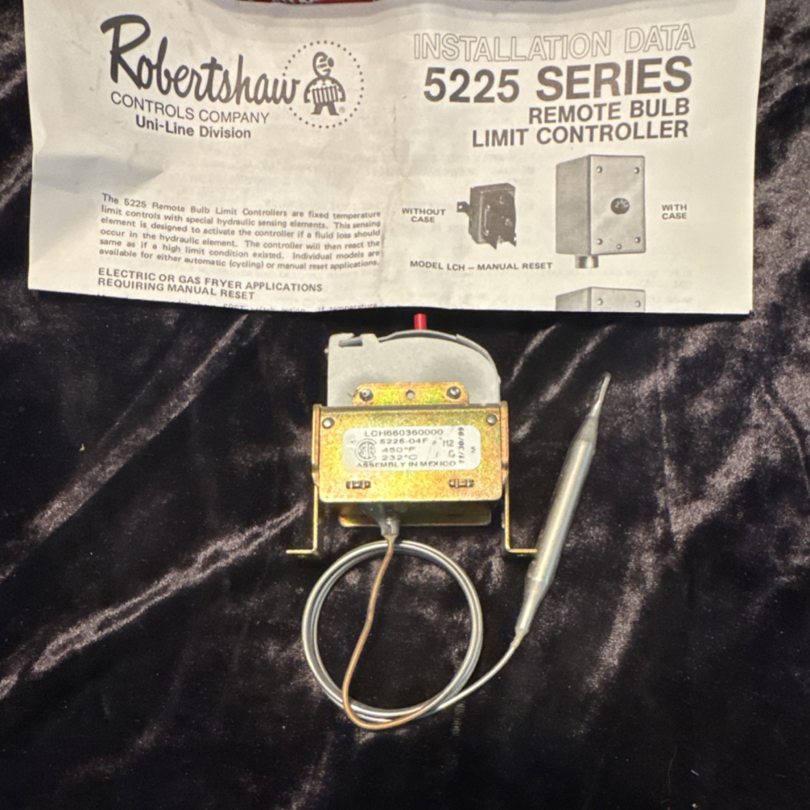Robertshaw 5225 Series 5225-046 Remote Bulb High Limit 440F Manual Reset