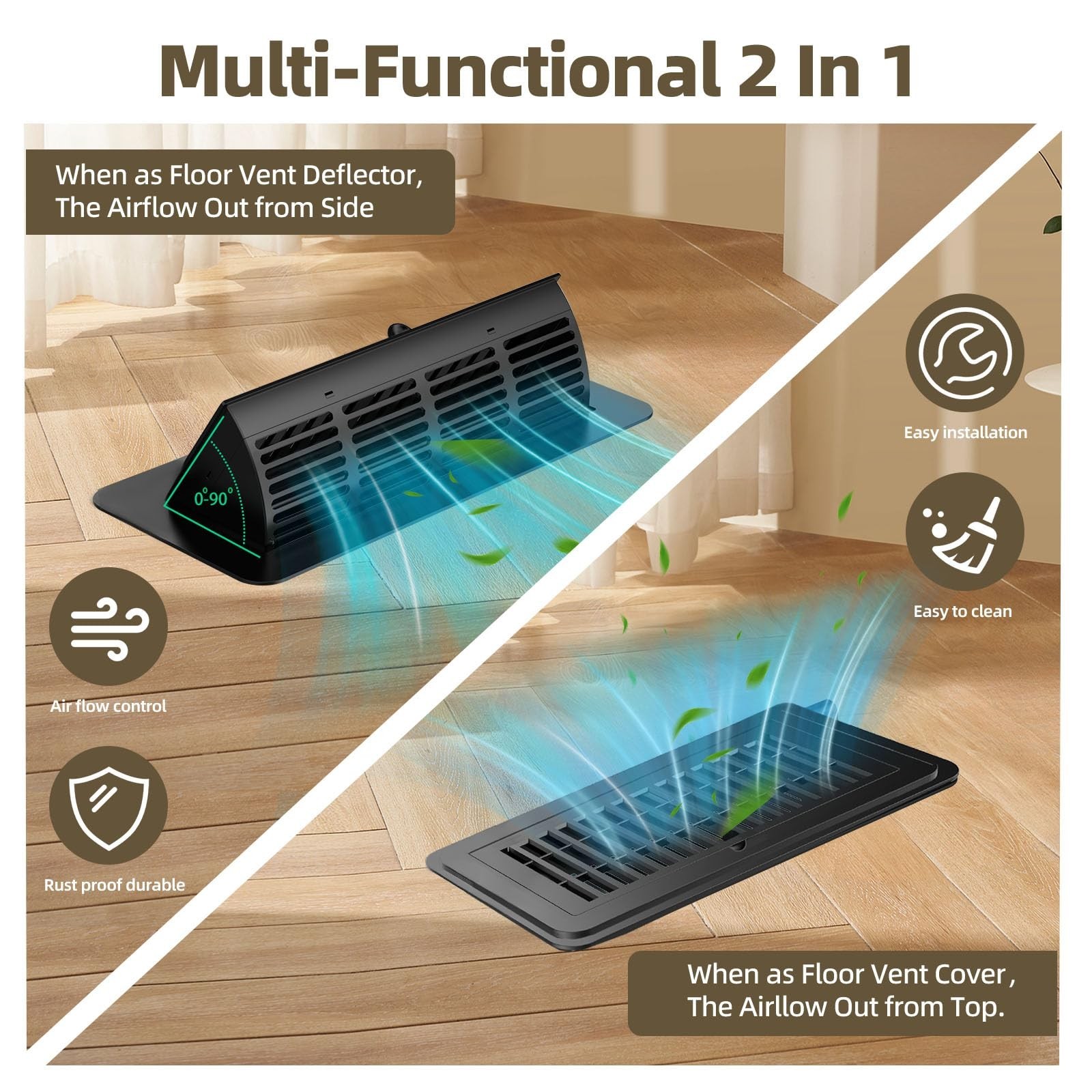 2-in-1 Vent Deflector & Floor Vent Cover, 2 Pack | Tool-Free Installation, Ad…