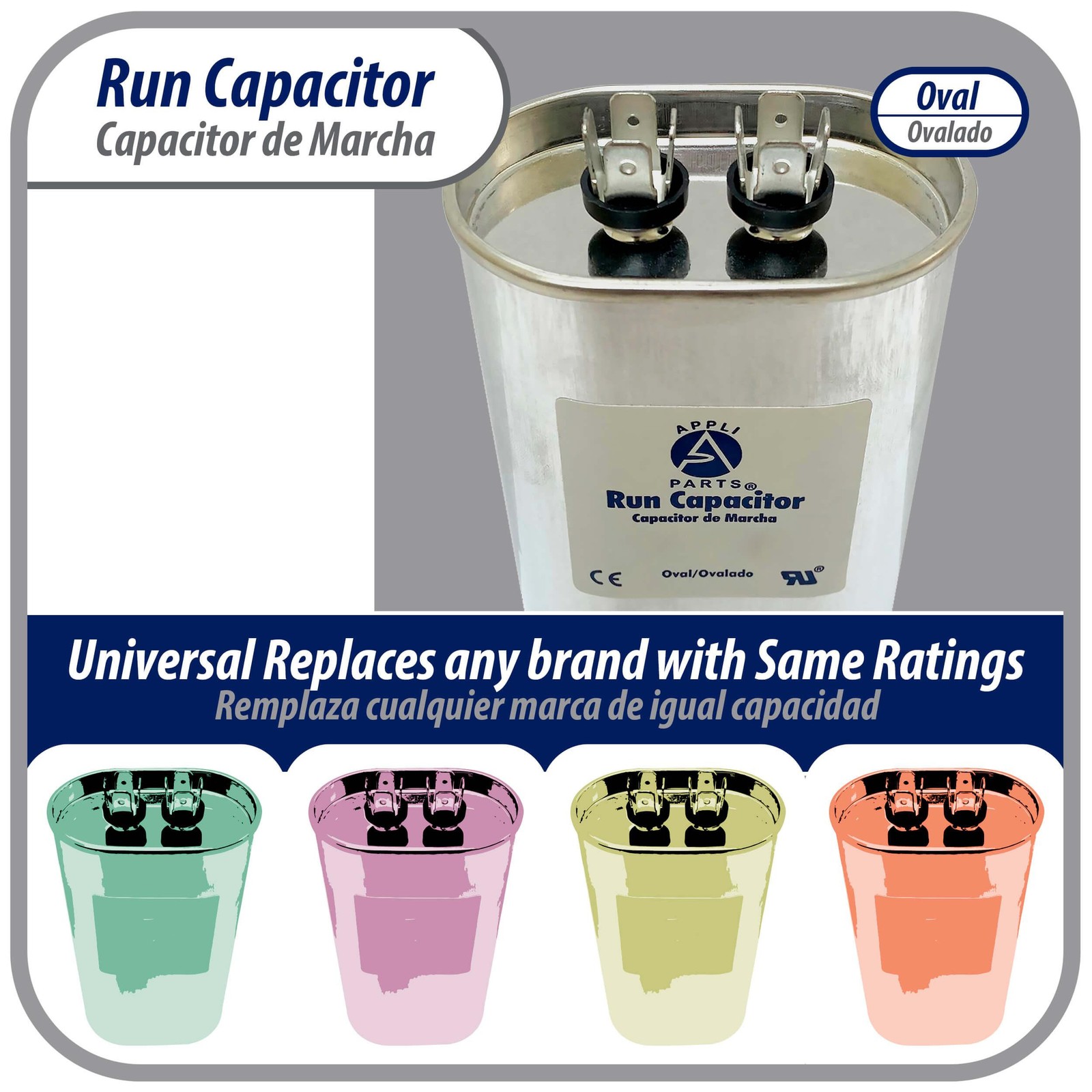 Appli Parts Run Capacitor for ac 7.5 Mfd uF (microfarads) 370 VAC or 450 VAC CBB