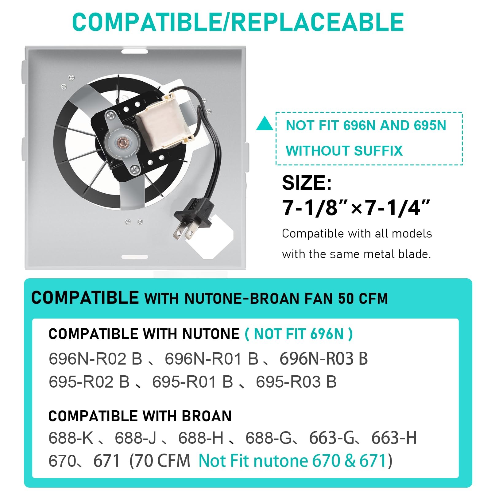 【Upgraded Copper Motor】 7-1/4″ x 7-1/8″ (blade), 4.5″ (diameter), Silver
