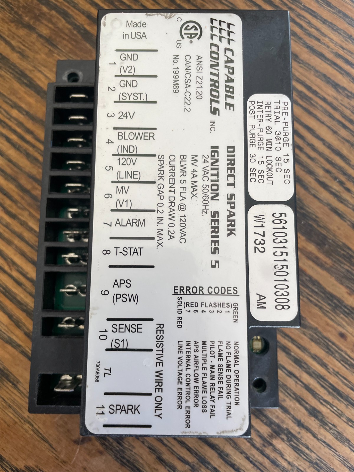 Capable Controls Series 5 Direct Spark Ignition 24VAC No. 199-M89 FREE SHIPPING