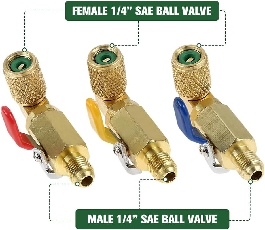 Air Conditioning Refrigerant Ball Valve 1/4″ SAE, R410A R134A R12 R22 HVAC Shut