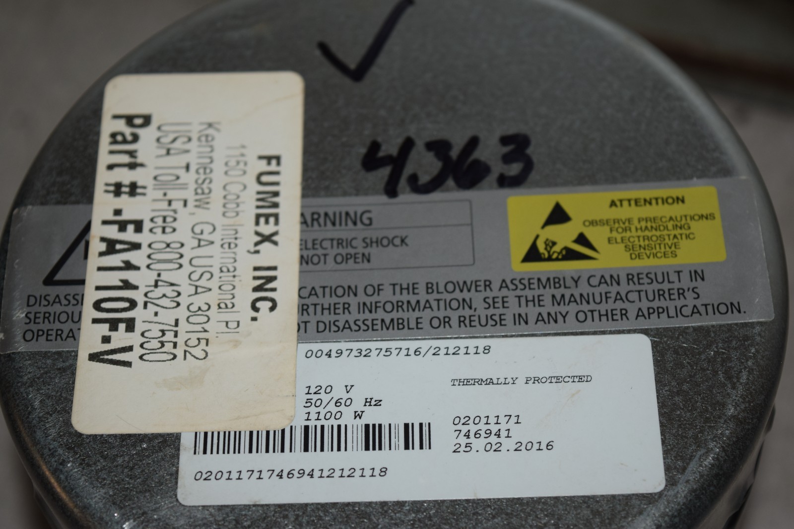 Fumex Inc. FA110F-V Blower Motor
