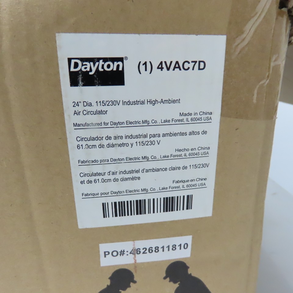 Dayton 4VAC7D 24″ High-Temperature Industrial Fan 1/2HP 115/230V 1725RPM NEW