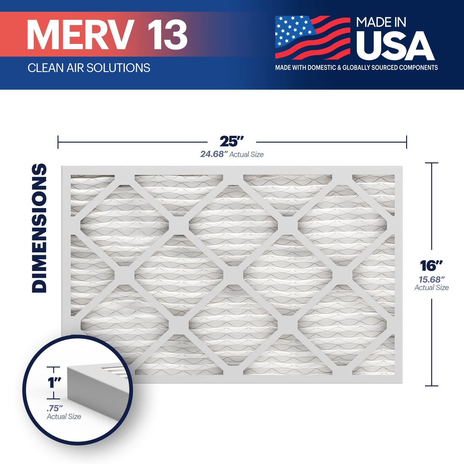 BNX TruFilter 16x25x1 Air Filter MERV 13 (4-Pack) – 4-Pack, 4-Pack