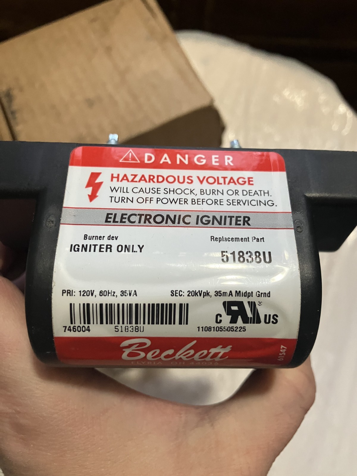 Beckett 51838U 120VAC 60Hz Electronic Oil Ignitor