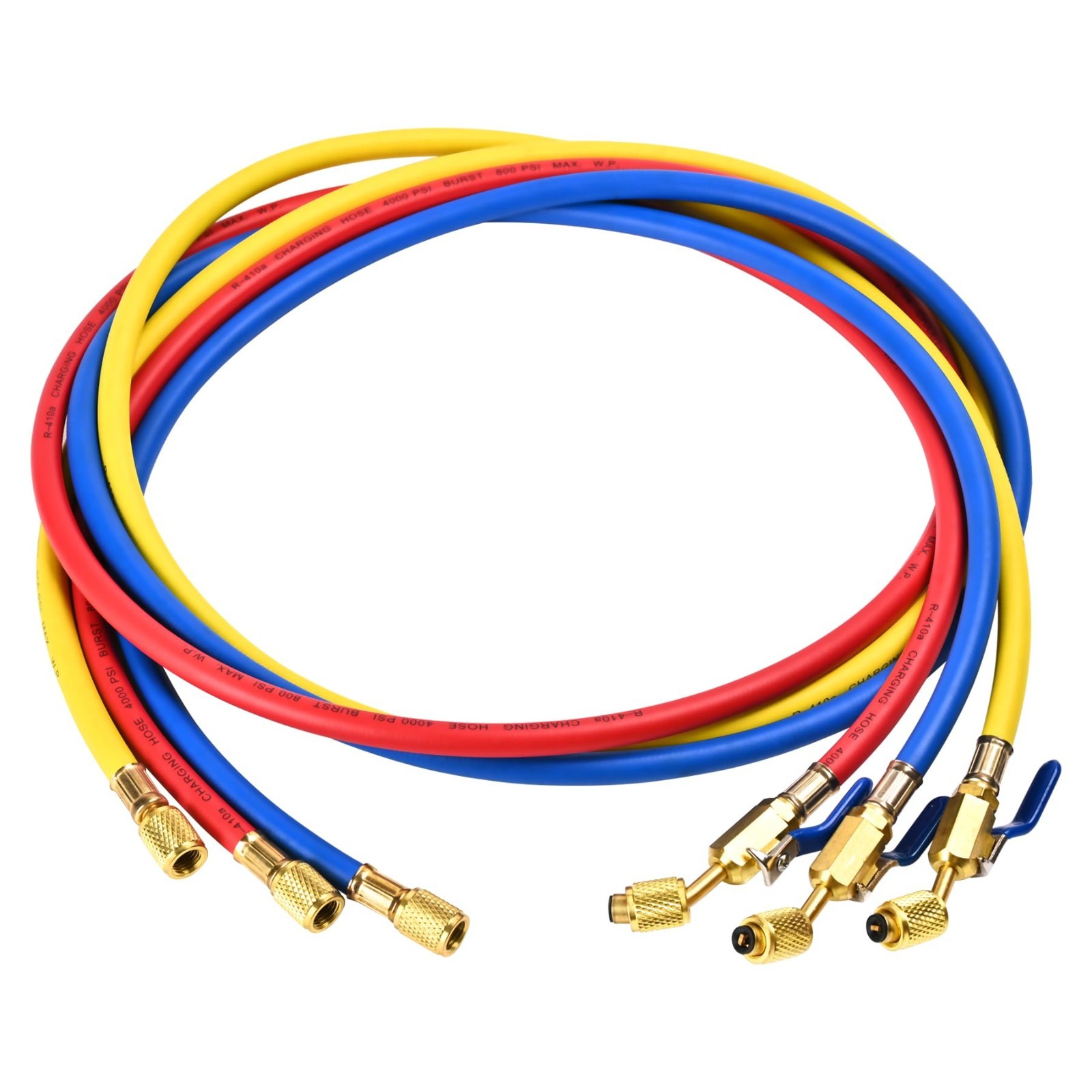 Yellow Jacket 29986 Plus II 72″ Charging Hose 3 Pack Compact Ball Valve 1/4″ RYB