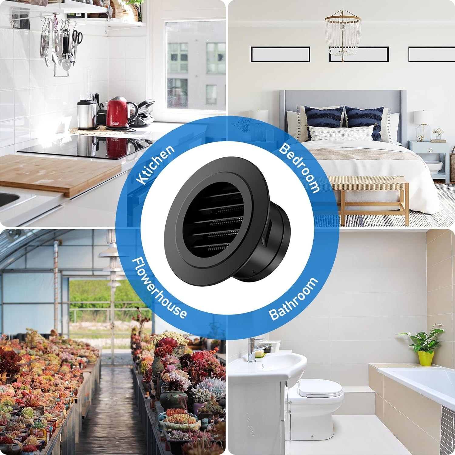 4-Inch Round Soffit Vent with Built-in Fly Screen – Black Air Vent Cover