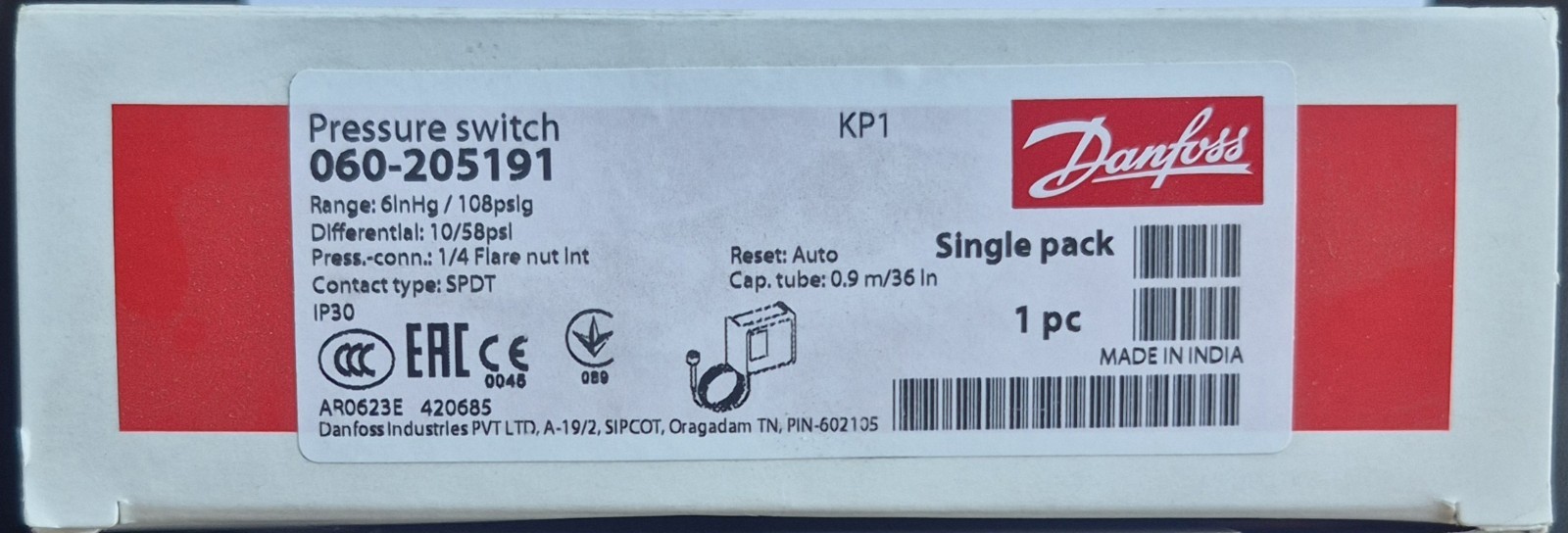 Danfoss KP 1/060-205191 Refrigeration Pressure Switch
