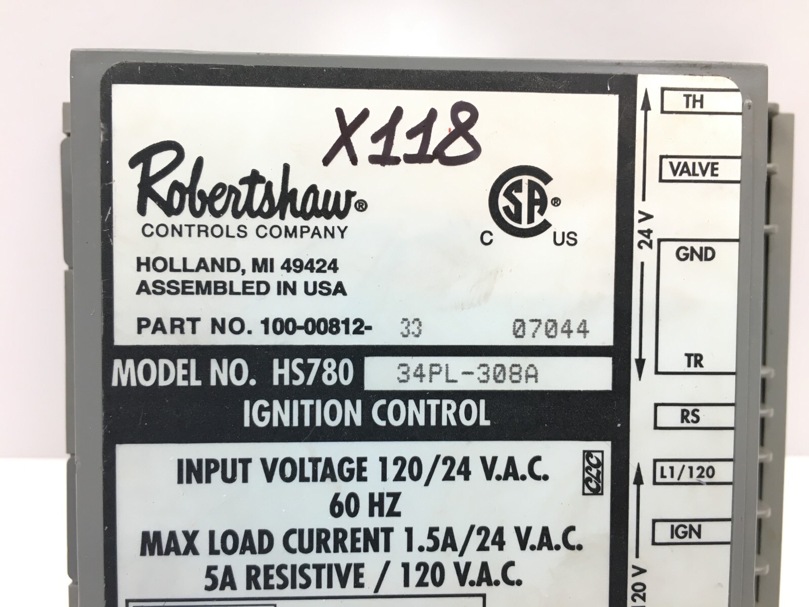 Robertshaw HS780 34PL-308A Ignition Control Module 100-00812-33 used #X118
