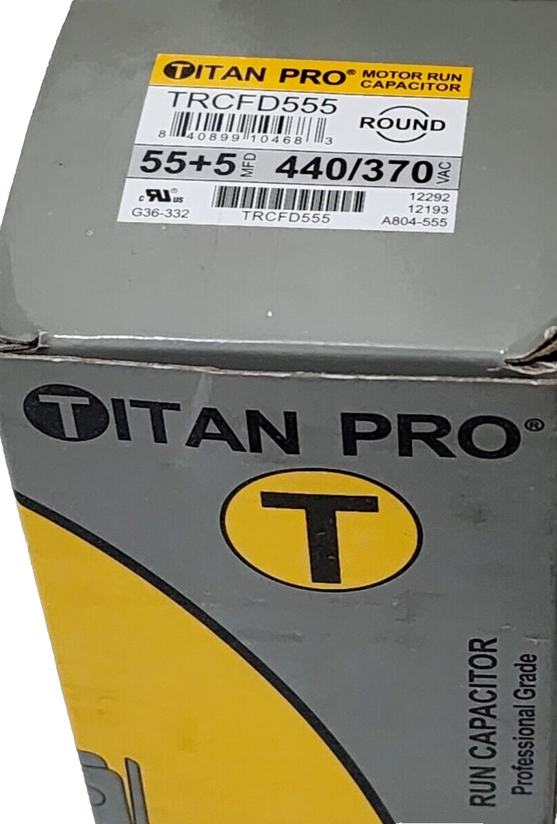 TitanPro TRCFD555 HVAC Round Motor Run Capacitor 55+5 MFD, 440/370Vac