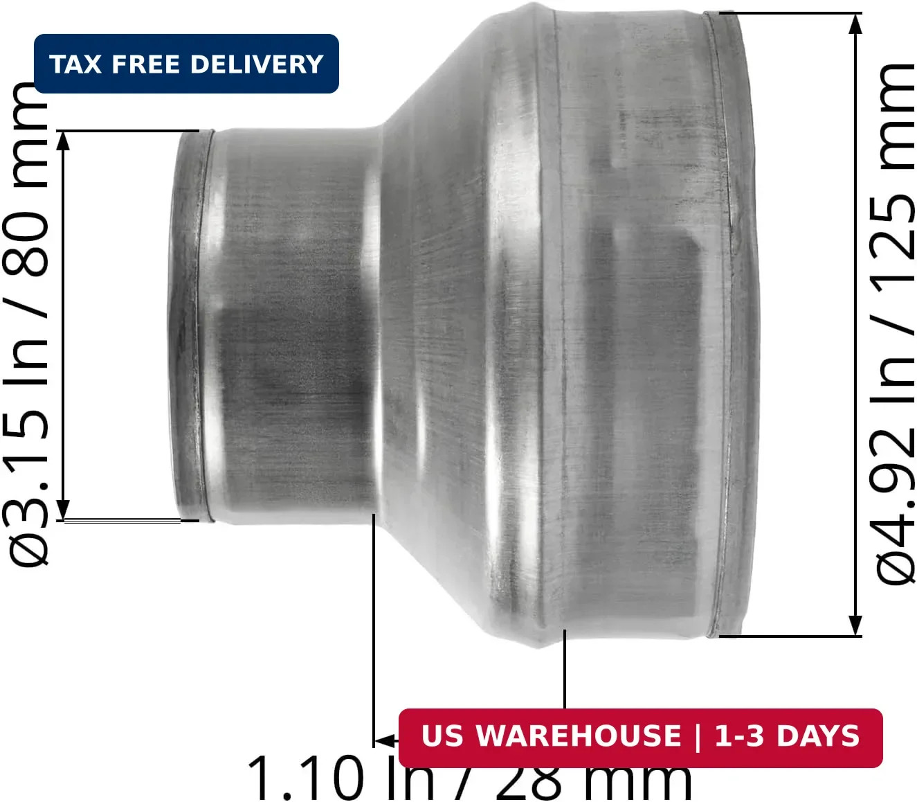 5″ to 3″ Inch Galvanized Steel Round Duct Reducer – Pipe Fitting Increaser Reduc