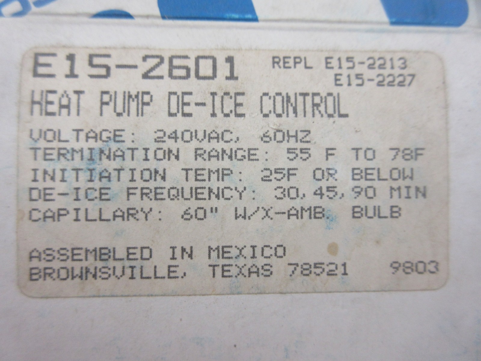 RANCO E15-2601-270 E15-2601 HEAT PUMP DE-ICE TEMP AND TIMER CONTROL 240V