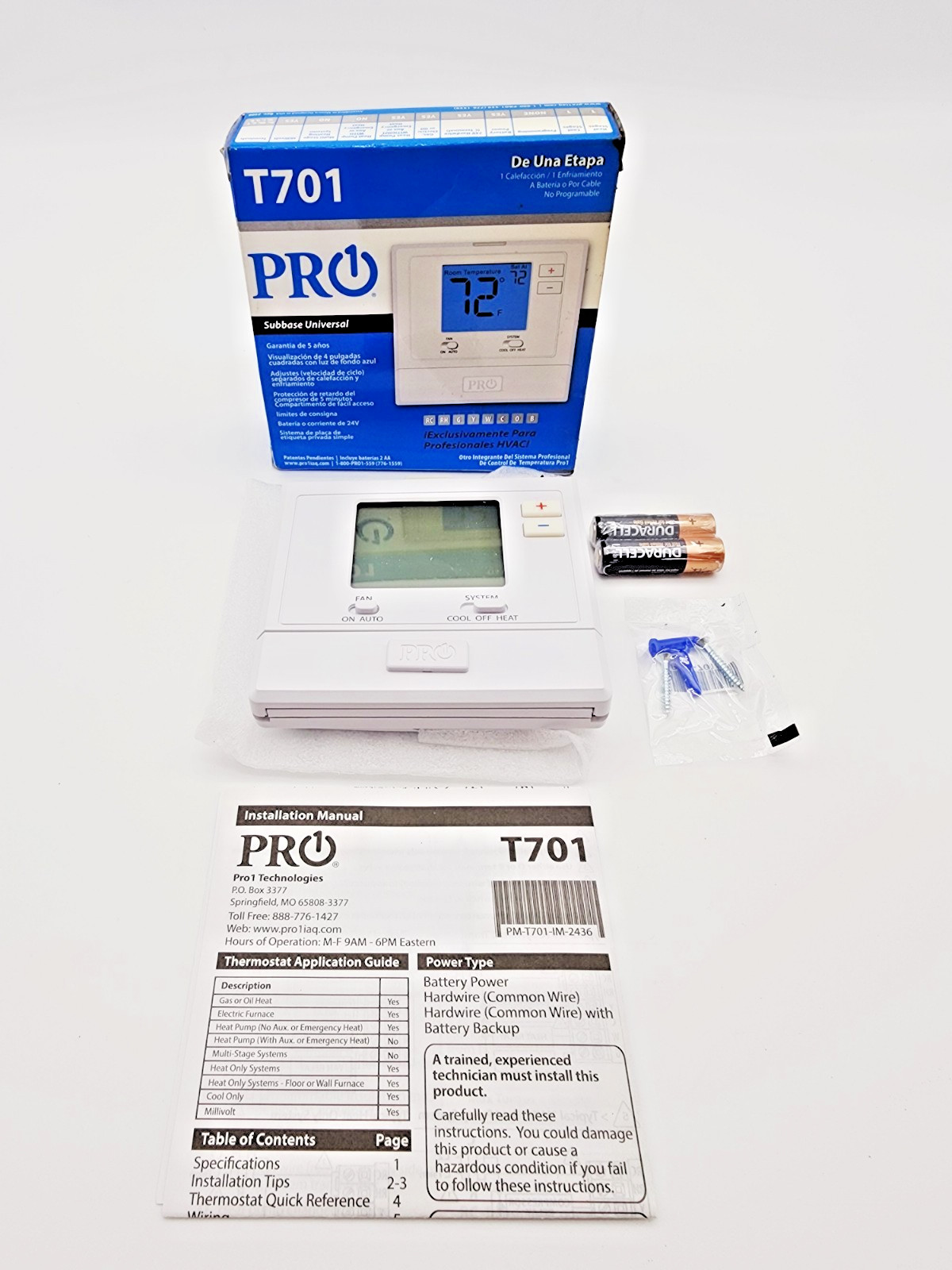 PRO1 IAQ T701 Thermostat Single Stage 1 Heat/1 Cool NIB Non-Programmable