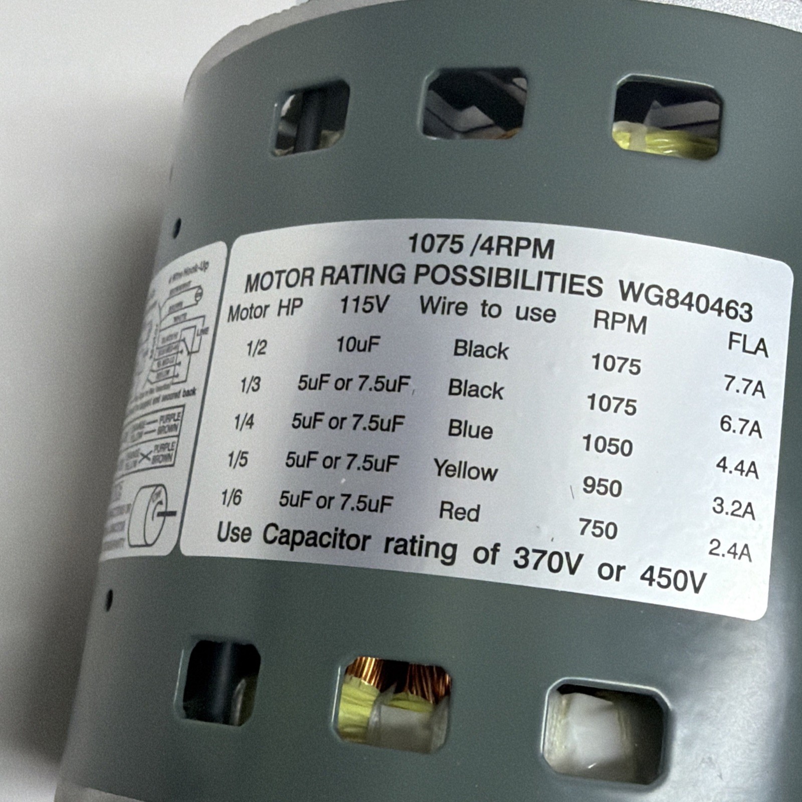 Wagner Motors WG840463 Direct Drive Furnace Blower 115 VAC 1/2 1/3 1/4 1/5 1/6HP