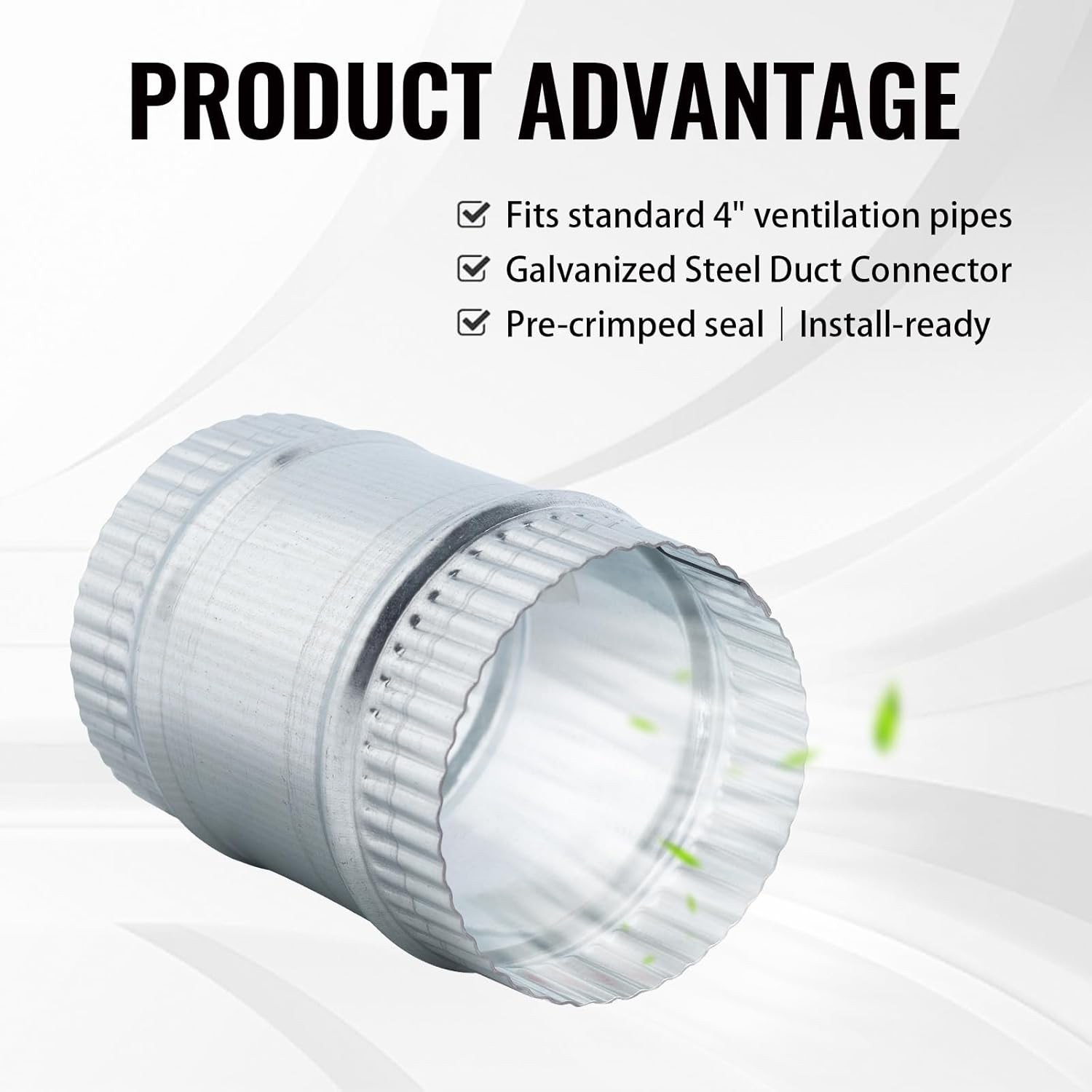 4 Inch Round Galvanized Steel Duct Connector – Metal Ventilation Pipe Coupler –