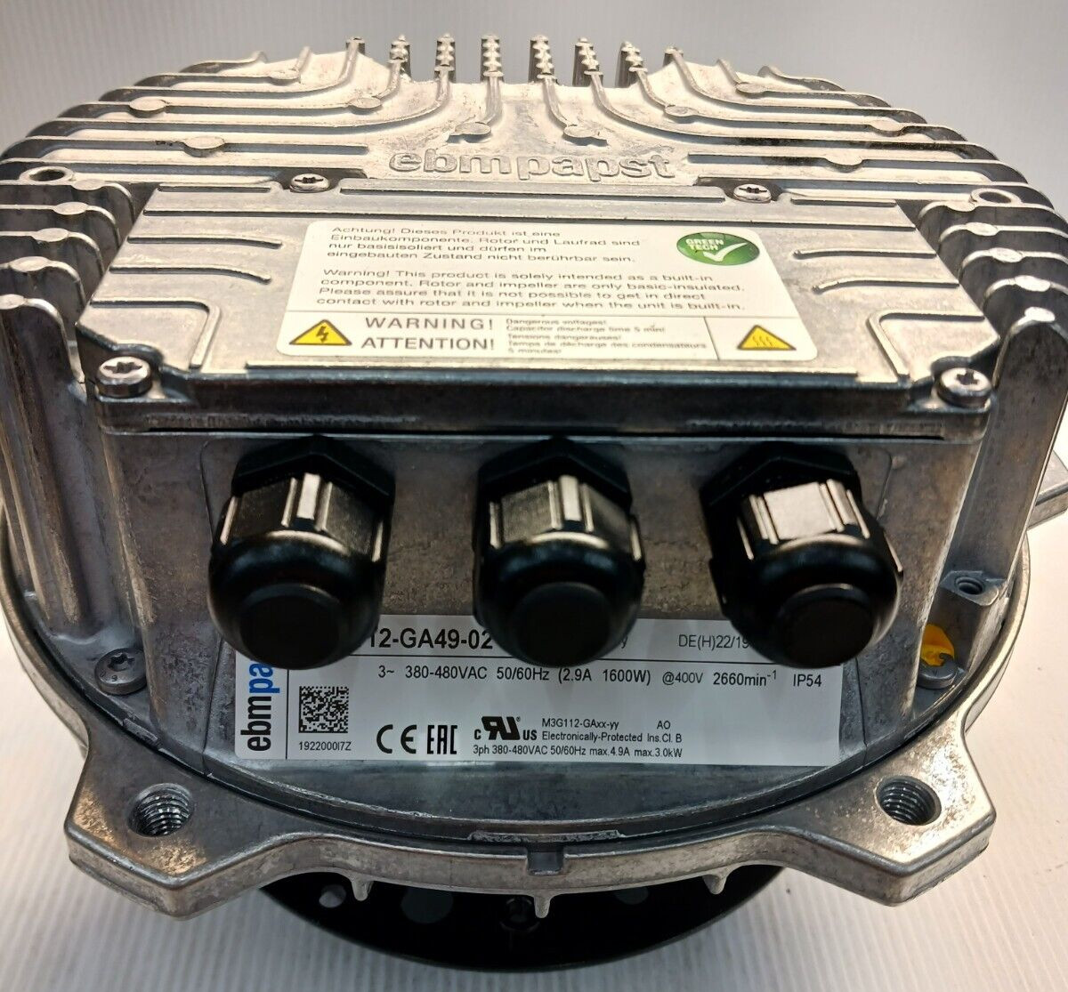 NEW EBM PAPST M3G112-GA49-02 FAN MOTOR ASSEMBLY 3PH 380-480 VAC 1600 WATT