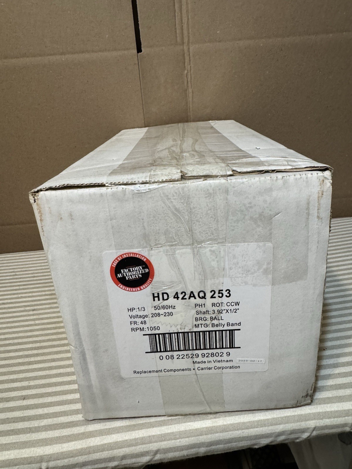 CARRIER HVAC HD42AQ253 REPLACEMENT PARTS HP: 1/3 50/60 Hz-New