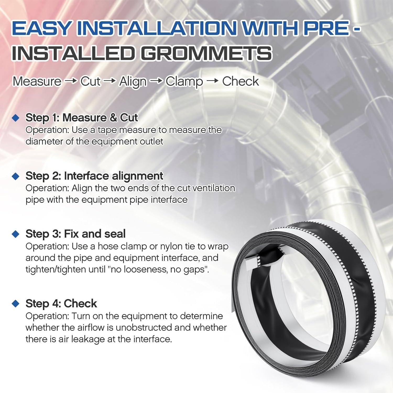 Zonon 6.5″ x 50ft Vinyl Flexible Duct Connector Roll for HVAC Dryer Range