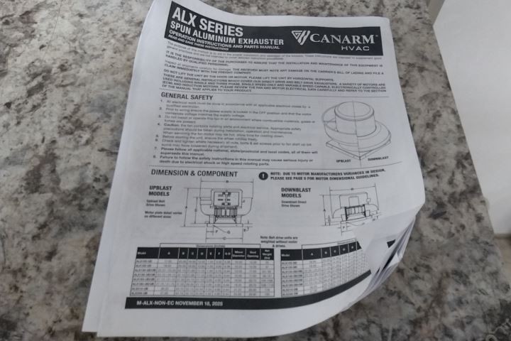 Canarm ALX135DBT10033 13-1/2 In Wheel Diameter 115/230VAC Downblast Exhauster