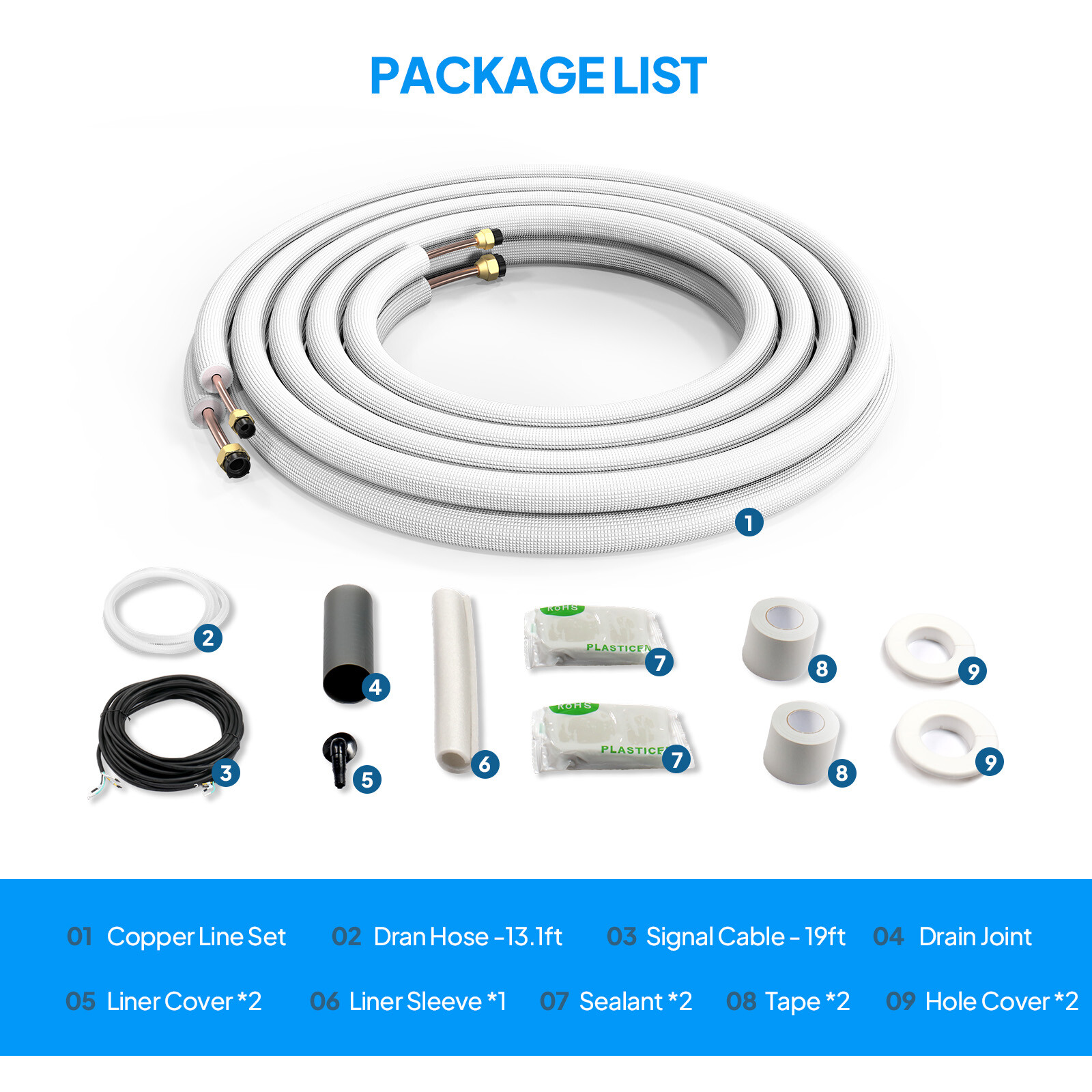 25-50FT Air Conditioner Copper Line Set, Line Tube Line Pipe with Nuts & Kits