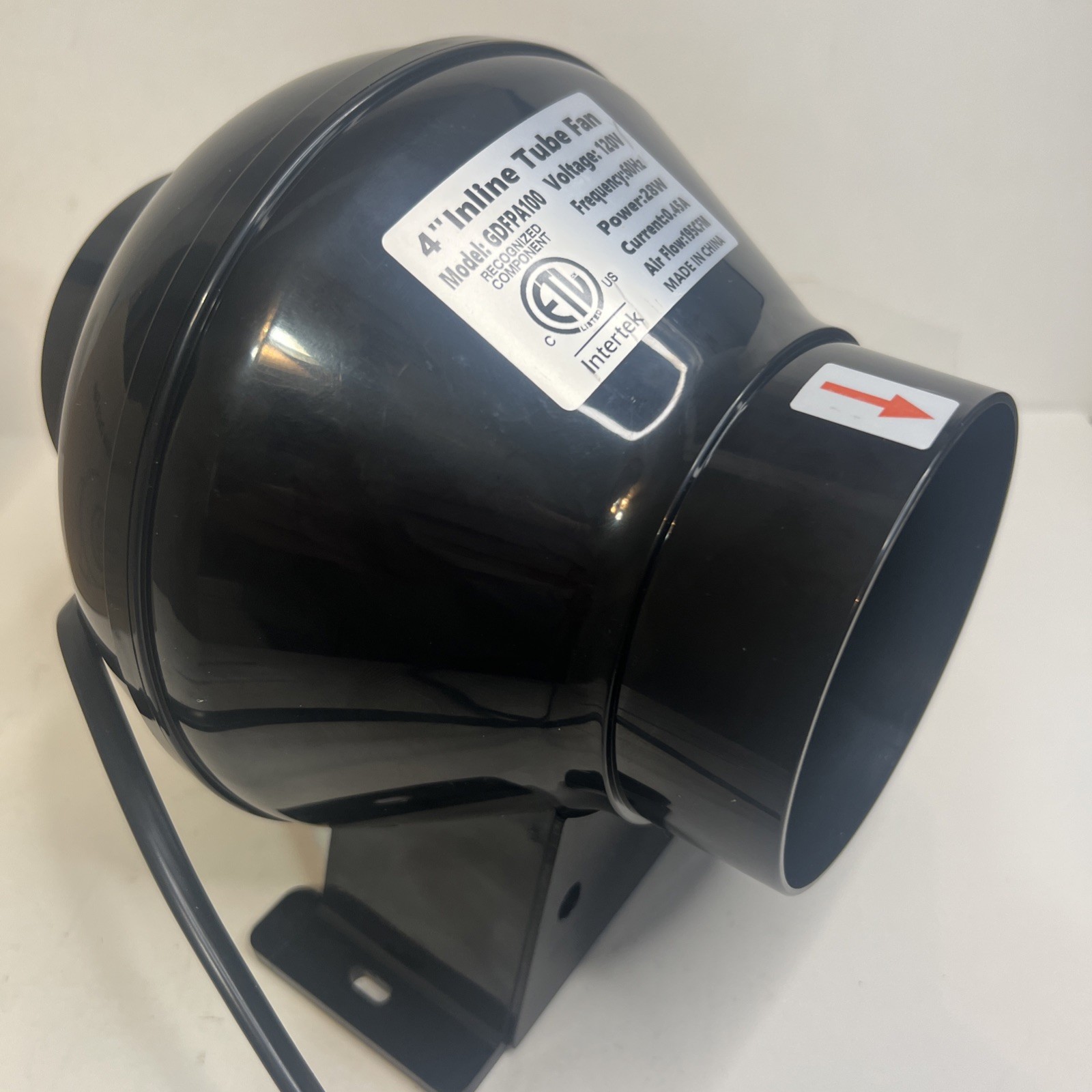 Intertek 4″ Inline Tube Fan 120v Speed 2500rpm Current 0.45A 60Hz Tested 28w