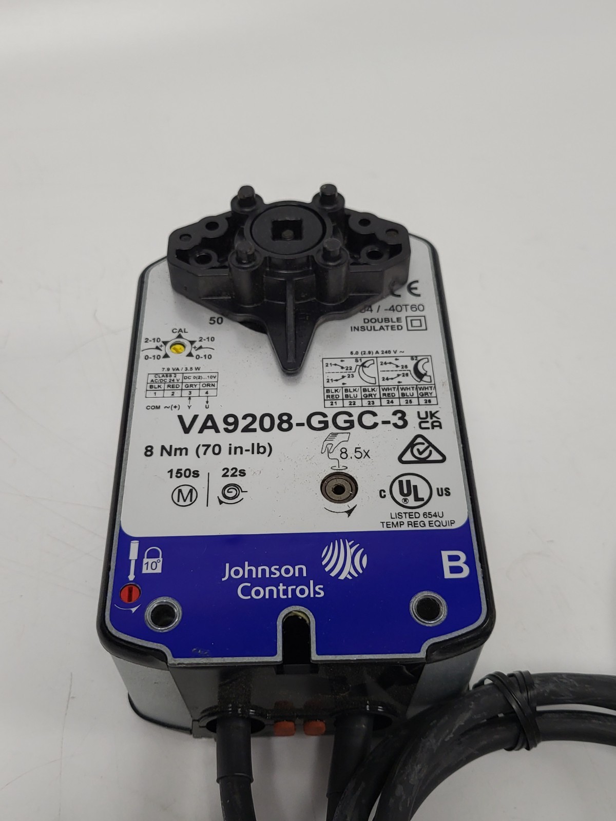 Johnson VA9208-GGC-3 Electric Spring Return Valve Actuator, 24VAC, 70 in-lb