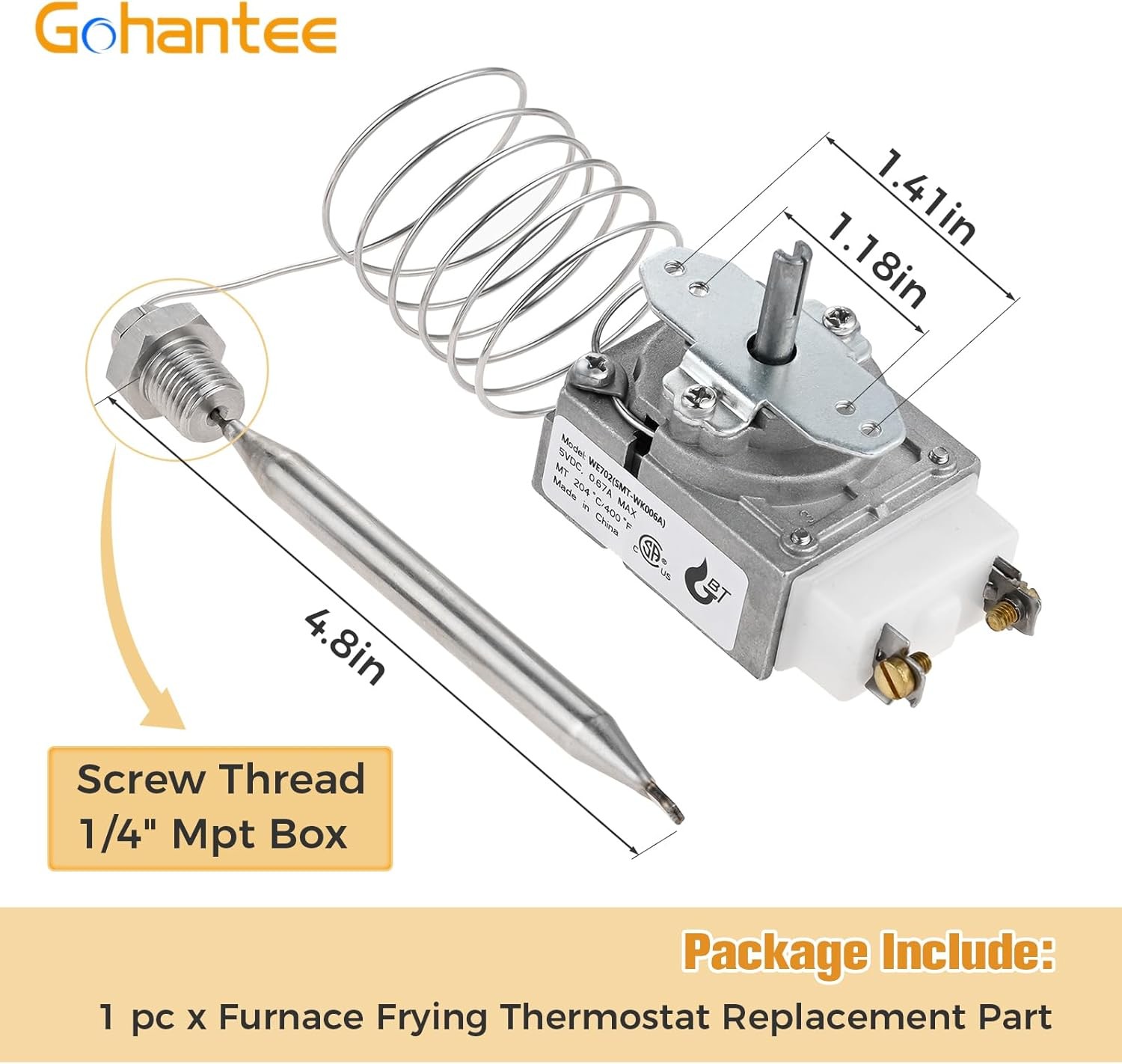 Gohantee 1175 Fryer Thermostat RX-1-36 200-400F Replacement