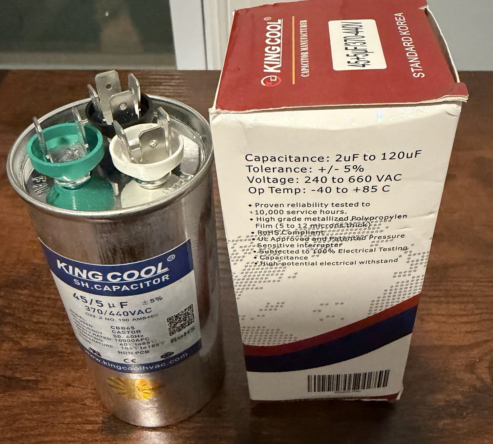 King Cool Dual Run HVAC Capacitor 45+5uF/370-440V – 45/5 MFD uF +-5% 370 440 VAC