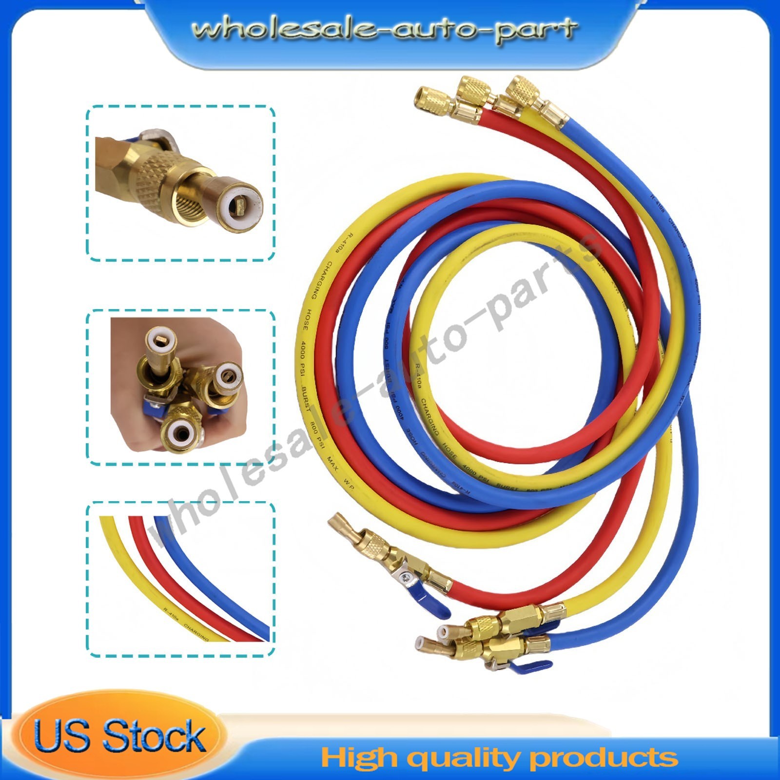 3Pack 29986 For R-410A Refrige Plus II 1/4″ Hose with Compact Ball Valve 72″ US