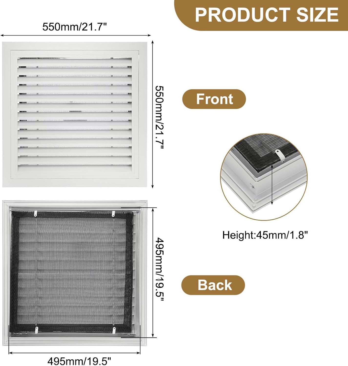 20″ X 20″ Aluminum Return Grille, Return Air Vent Cover Linear Bar Removable Gri