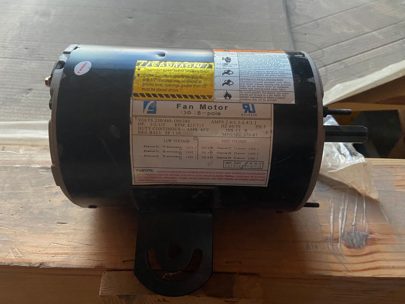 PEDESTAL YOKE FAN MOTOR 3 Phase 1/2 HP 2.6 amps 825 rpm #370-8T “Free Ship”