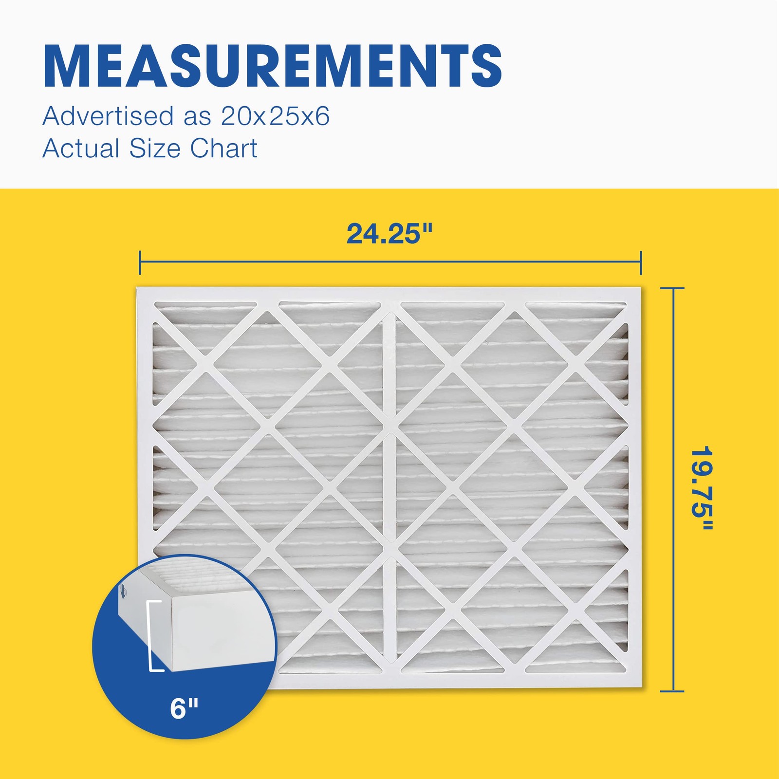 Aerostar 20x25x6 MERV 11 Air Filter, 2 Count, ACTUAL SIZE 20x25x6, 11