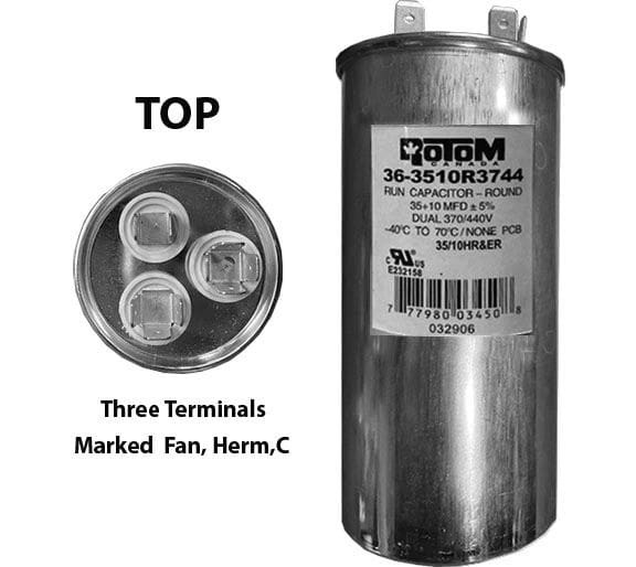 35 MFD and 10 MFD 440 Volt Dual Capacitor Round