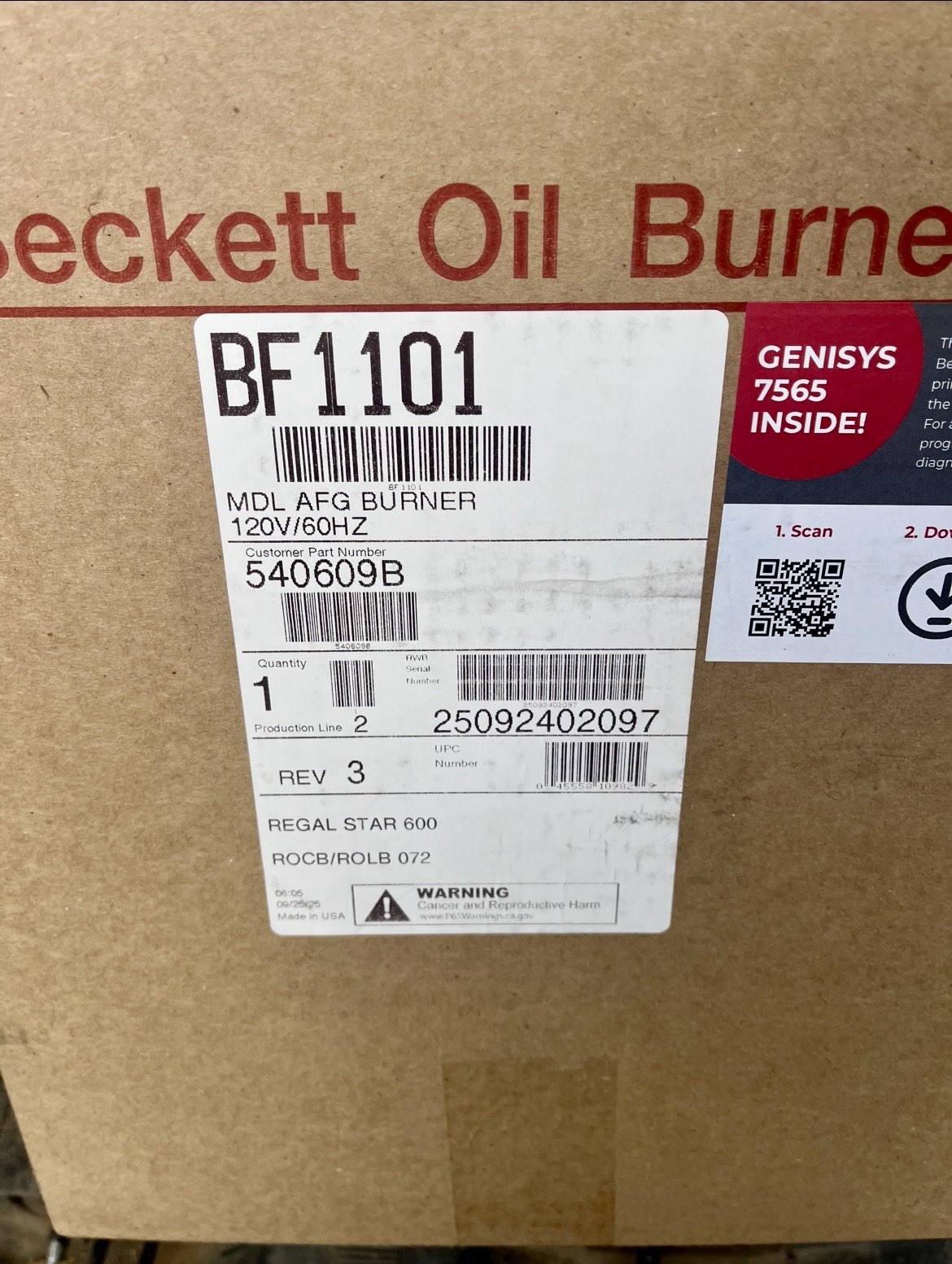 New Beckett Oil Burner 540609B for Boyertown Regal Star RSM/RSML-600 Furnace