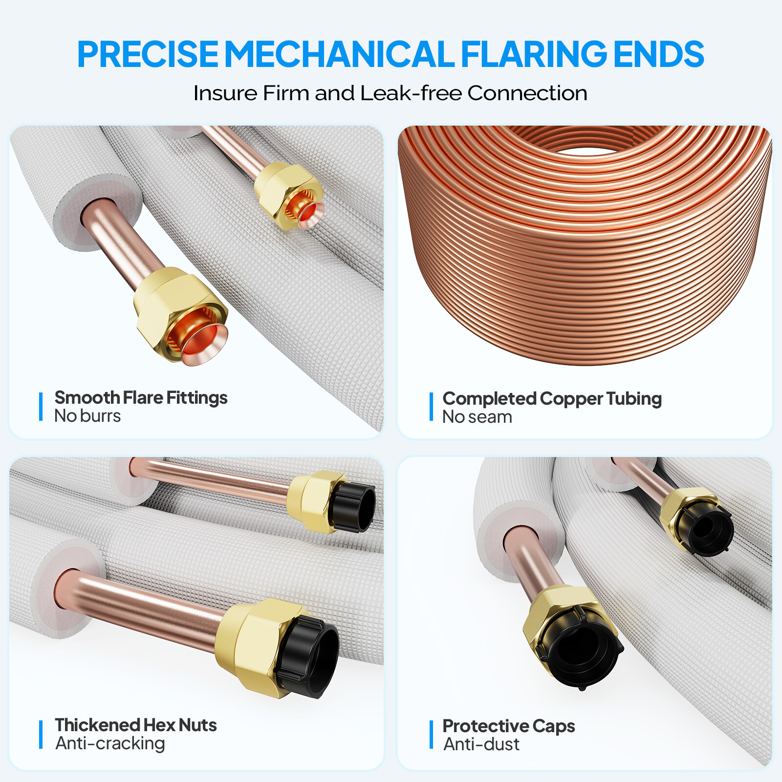 25-50FT Air Conditioner Copper Line Set, Line Tube Line Pipe with Nuts & Kits