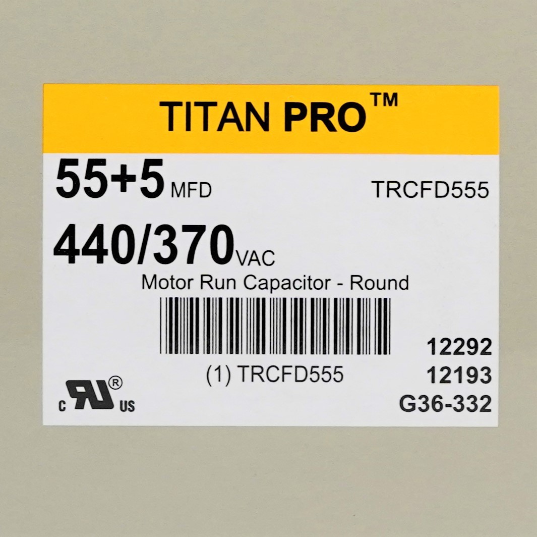 TitanPro TRCFD555 HVAC Round Dual Motor Run Capacitor 55/5 MFD/UF 440/370 Volts