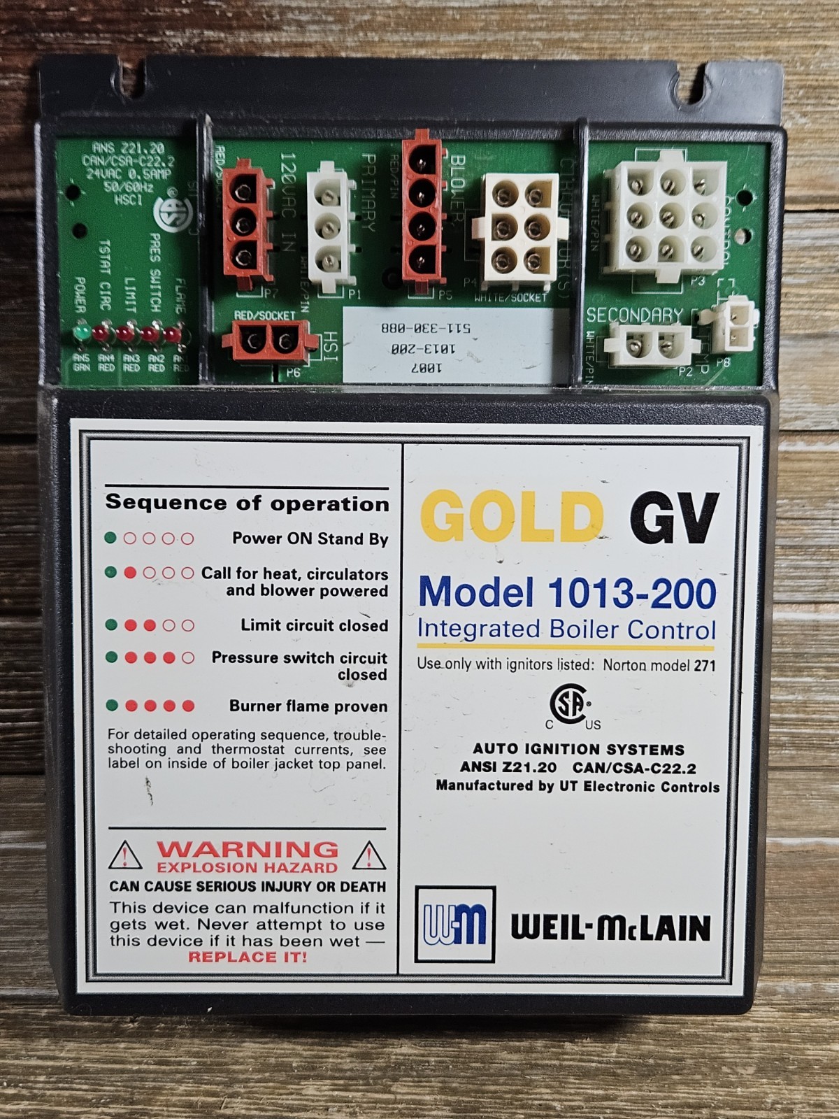 Weil McLain 1013-200 Gold GV Integrated Boiler Control Circuit Board 511-330-088