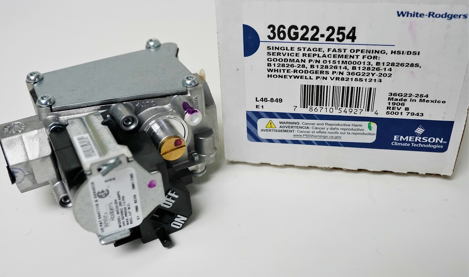 36G22-254 White-Rodgers Gas Heating Furnace Valve for Goodman 0151M00013