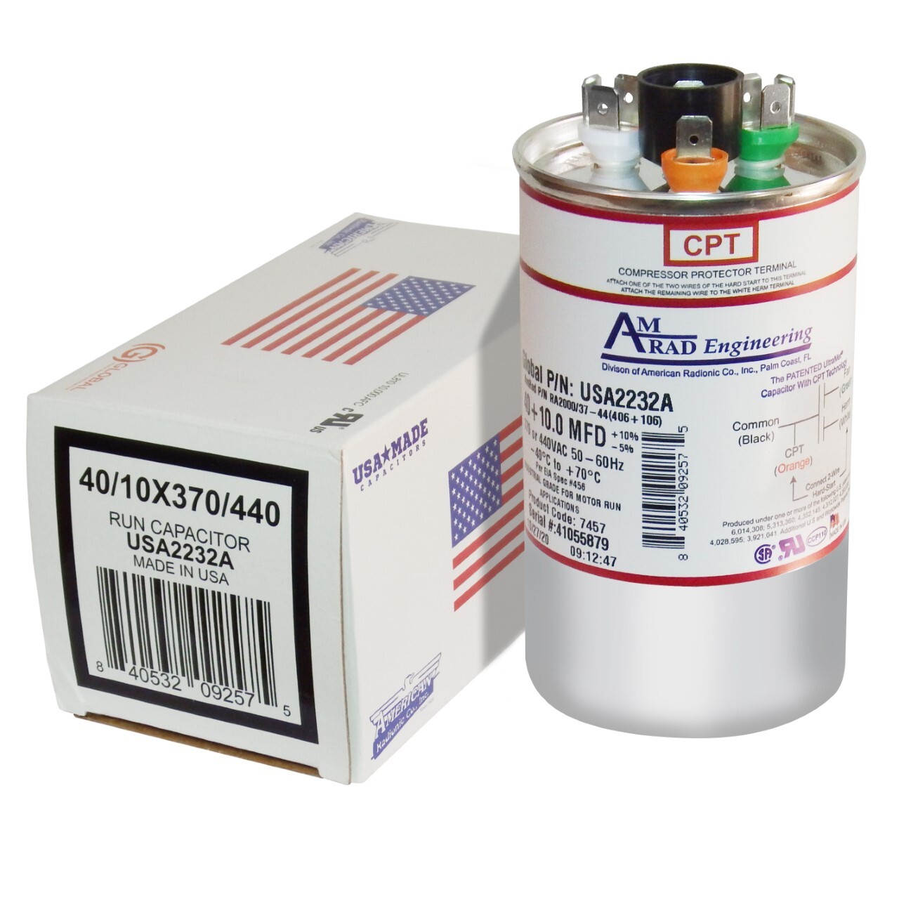 USA2232A 40+10 uf/MFD 370-440 VAC volts AMRAD Dual Run Capacitor 50/60 Hz Lot-1