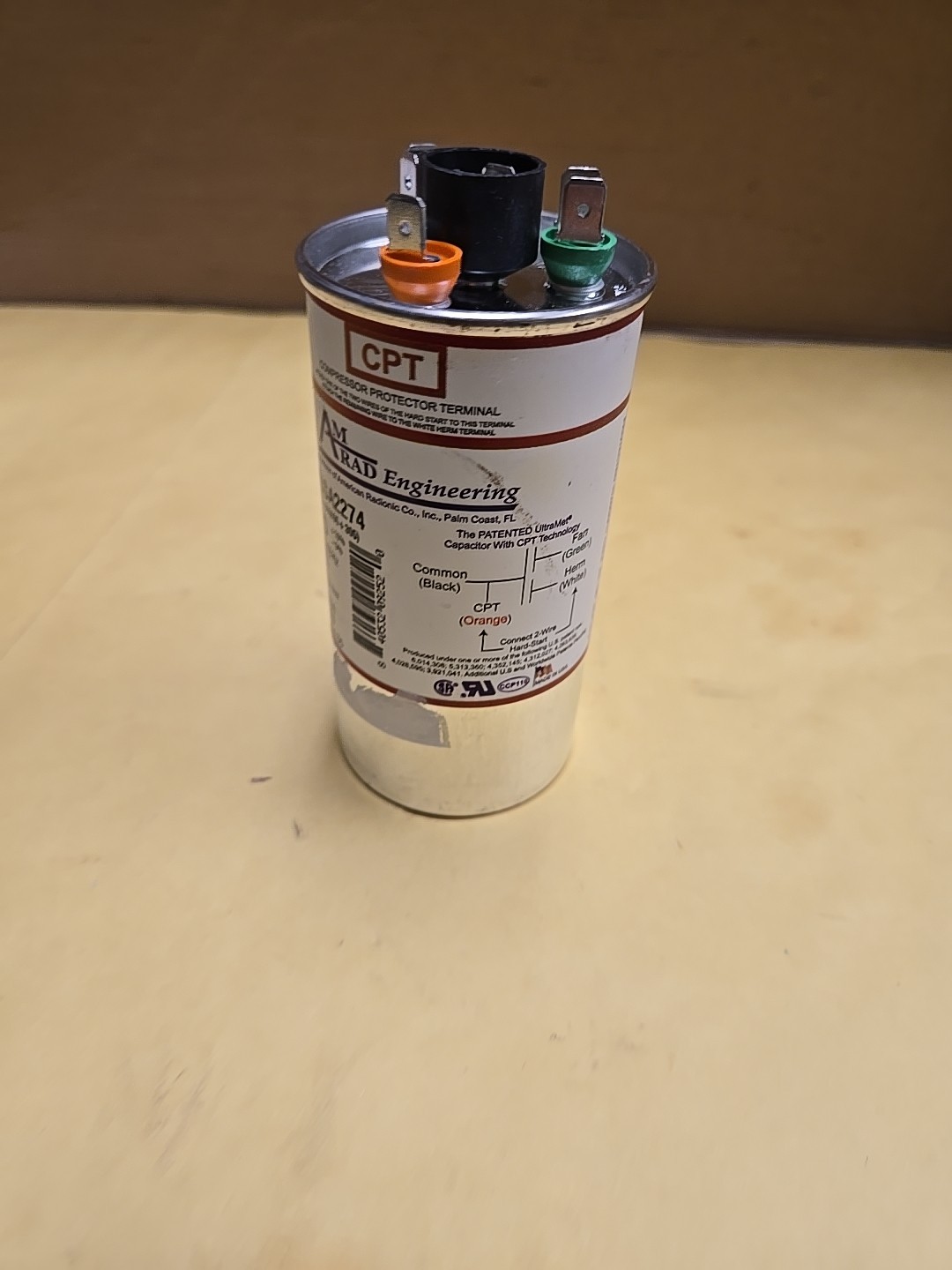 AmRad USA2274 Round Run Capacitor 40+3 uF MFD 370 / 440 Volt Made in USA
