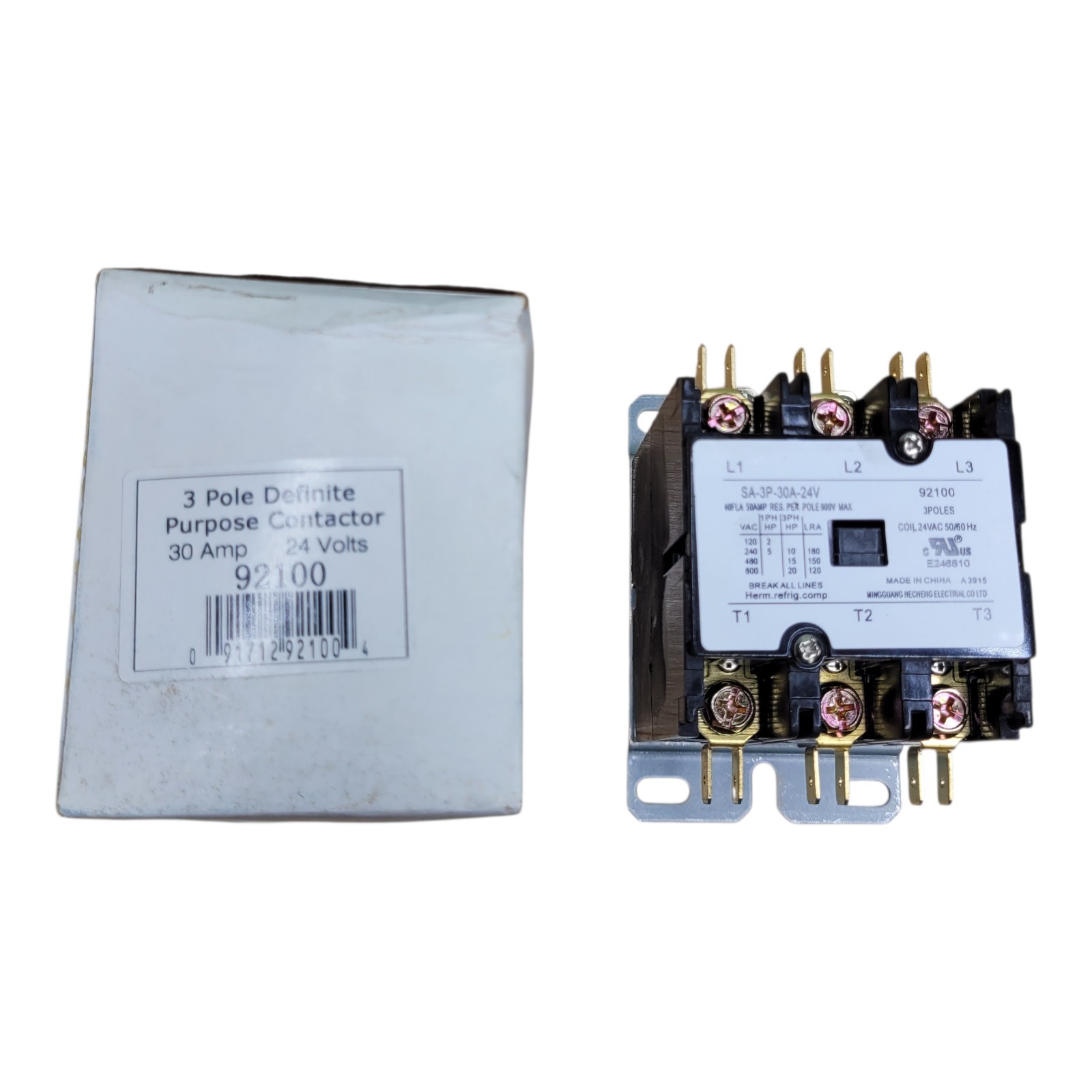 30A 3 Pole Contactor SA-3P-30A-24V 92100 Coil 24VAC 600V HVAC UL Listed
