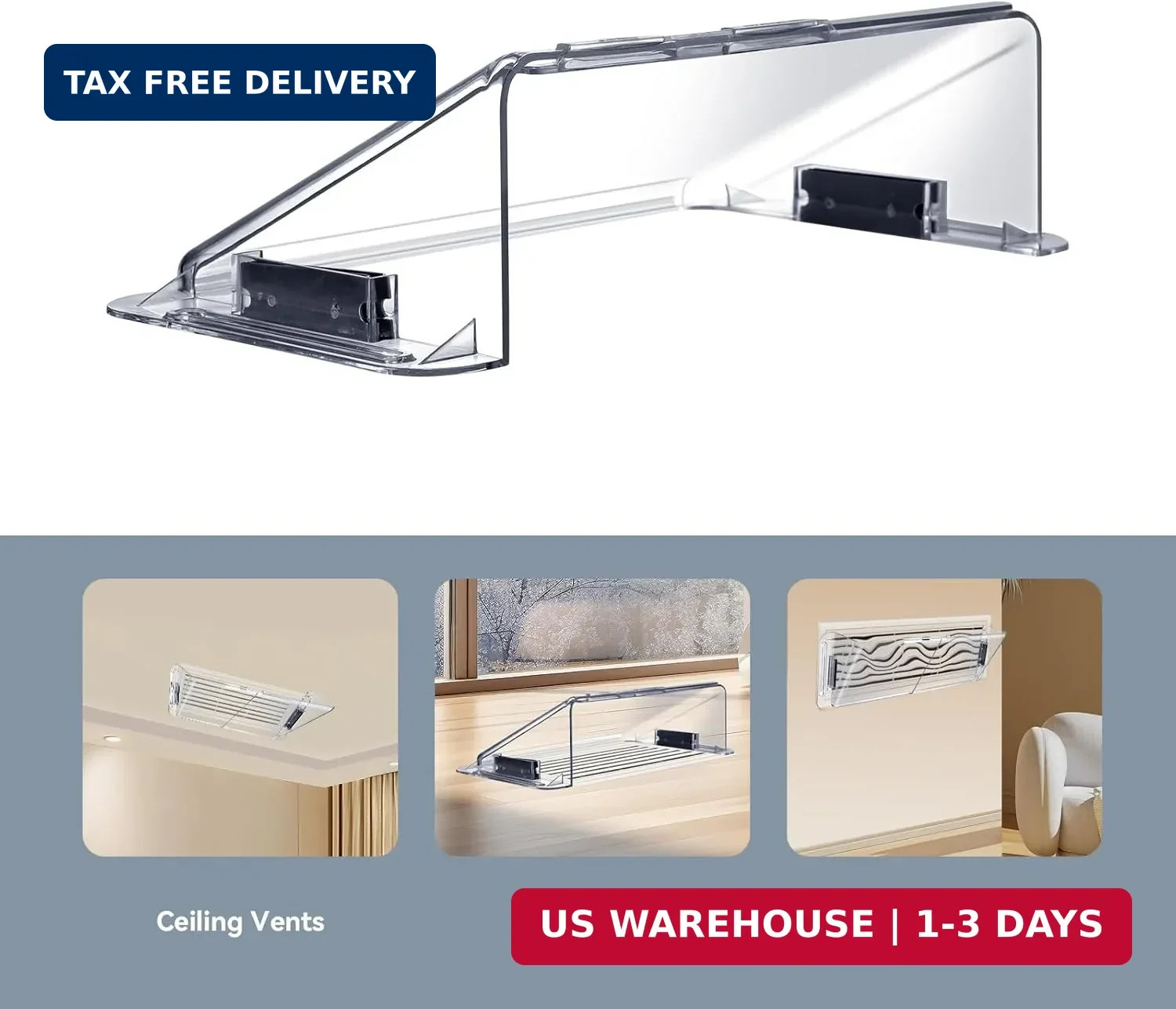 Adjustable Air Vent Deflector for AC,Ceiling, Wall, Floor, 9″ to 14″ Baseboard –