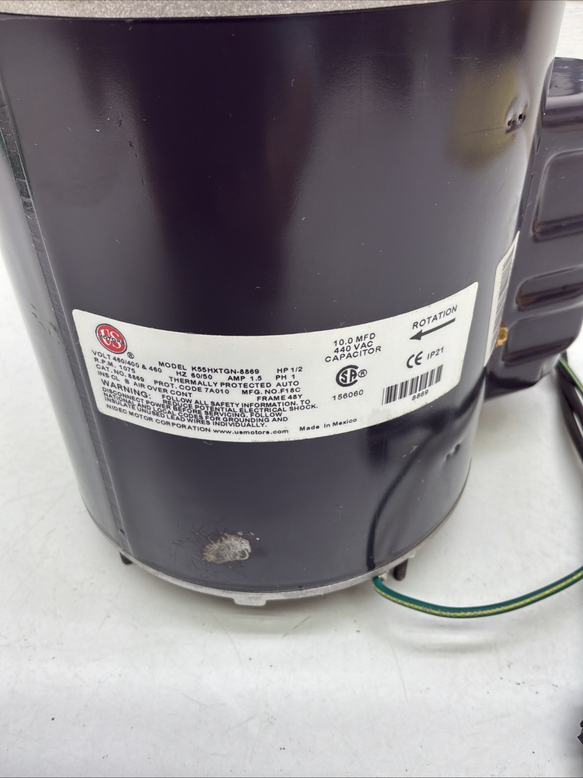 US Motors Condenser Fan Motor 460/400v Amps 1.5 HZ 60/50 8869