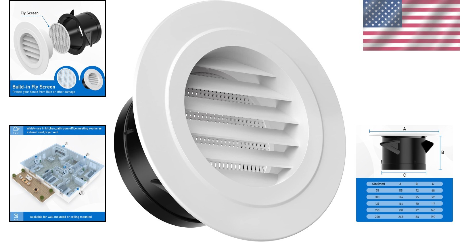 4-Inch Round Soffit Vent Cover with Built-in Fly Screen for Home Ventilation