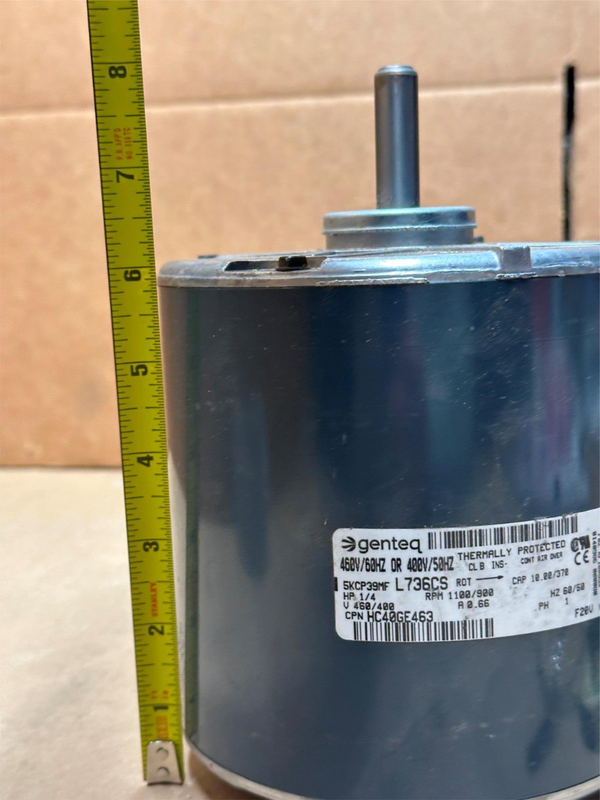 Genteq 5KCP39MF HC40GE463 1/4HP 460/400V 0.66A 1100rpm 1ph Condenser Motor